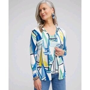Chico’s Lightweight Cardigan Nautical Sailboat Print Chicos Size 4 XXL